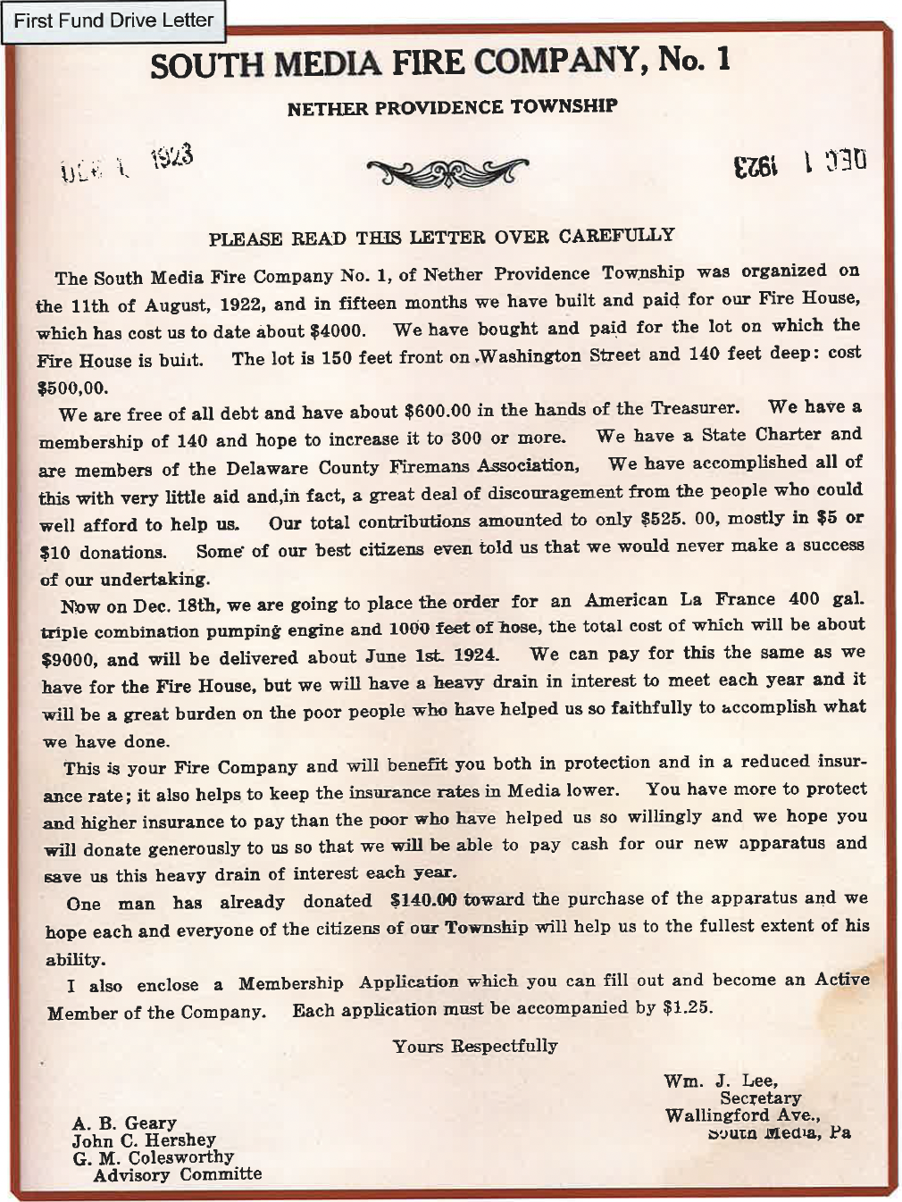 1923 First Fund Drive Letter